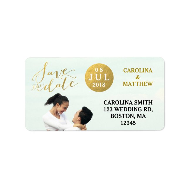 Gold Glamour Photo | Save the Date Address Label (Front)