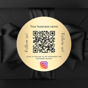 Gold glamourous business qr code instagram classic round sticker