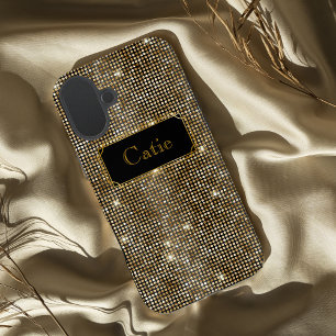 Gold glamourous sequins sparkling dots iPhone 16 plus case