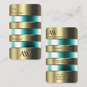 Gold Glass Can Optics Teal Fluids with Initials Business Card