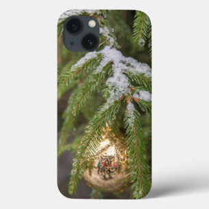 Gold Glass Christmas Ornament On Evergreen Tree iPhone 13 Case