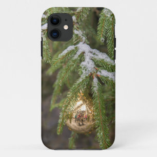 Gold Glass Christmas Ornament On Evergreen Tree iPhone 11 Case