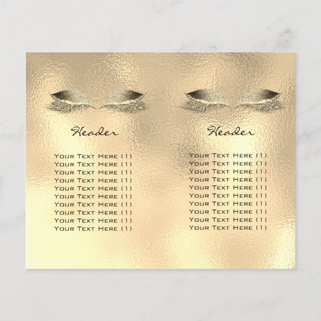 Gold Glass Glitter Makeup Eye Lash Prices Leaflet Flyer (Back)