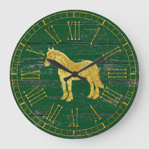 Gold Glass Look Horse Your Colour Weathered Wood Large Clock