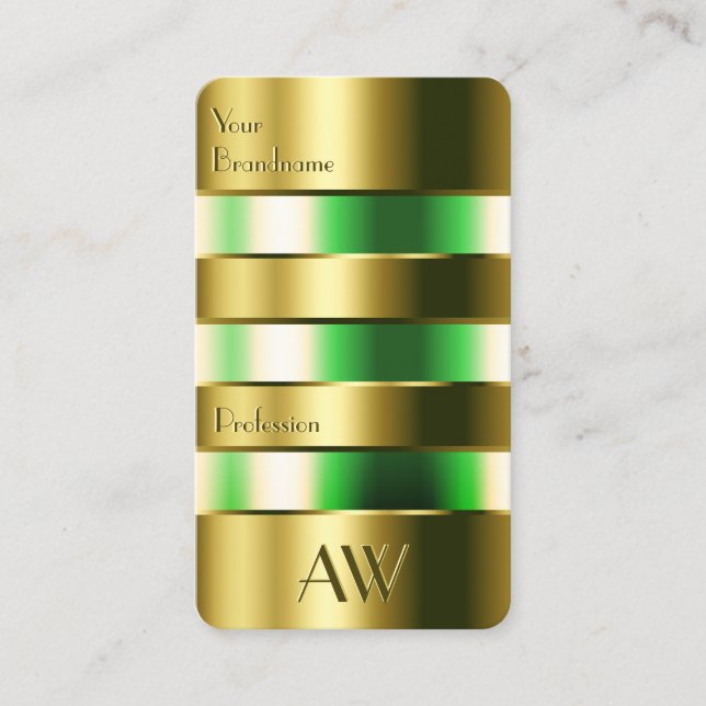 Gold Glass Tank Optics Green Liquids with Initials Business Card (Front)