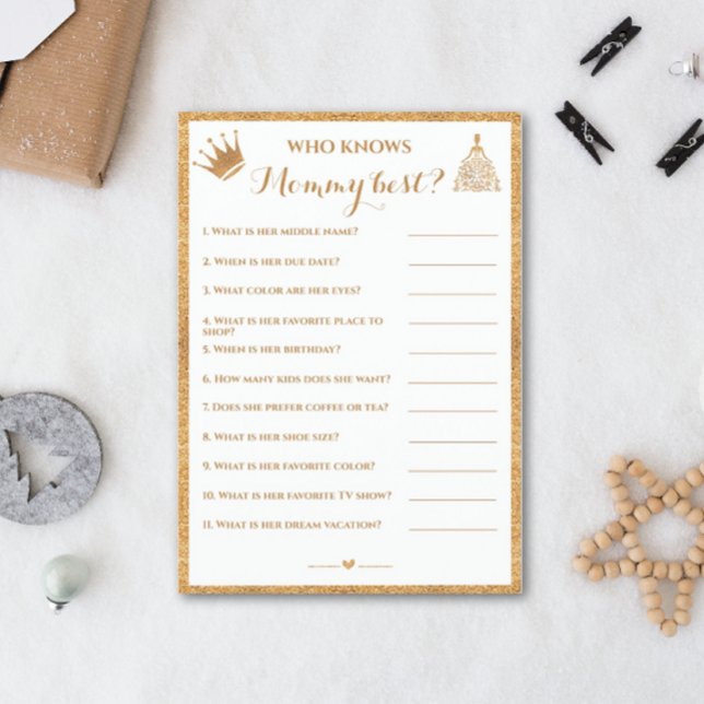 Gold Gliter Princess Baby Shower Who knows Mummy Flyer (Creator Uploaded)