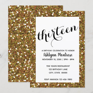Gold Glitter 13th Birthday Invitation