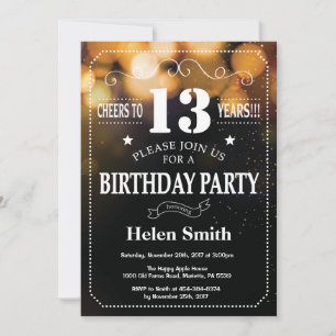 Gold Glitter 13th Birthday Invitation