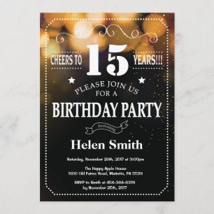 Gold Glitter 15th Birthday Invitation