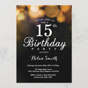 Gold Glitter 15th Birthday Invitation Card