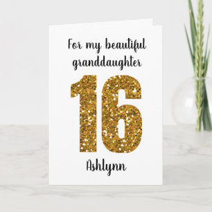 Gold Glitter 16th Birthday Granddaughter Card