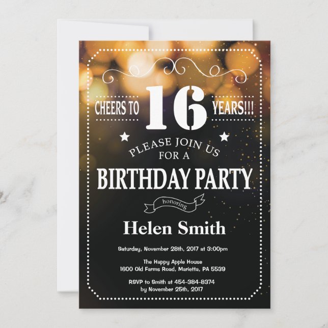 Gold Glitter 16th Birthday Invitation (Front)
