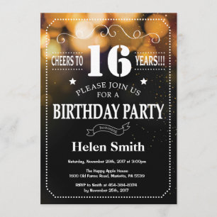 Gold Glitter 16th Birthday Invitation
