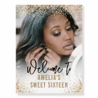 Gold Glitter 16th Birthday Welcome Sign