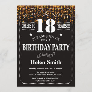 Gold Glitter 18th Birthday Invitation