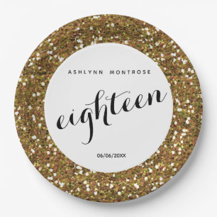 Gold Glitter 18th Birthday Paper Plate