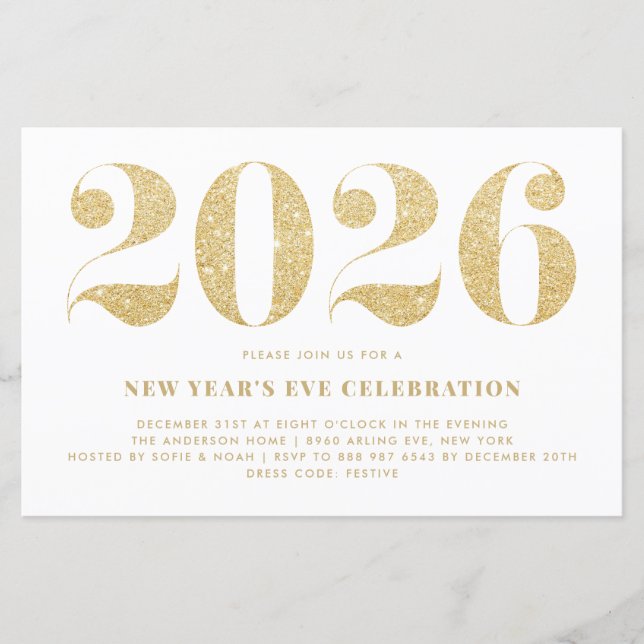 Gold Glitter 2023 New Year's Eve Party Invitation (Front)