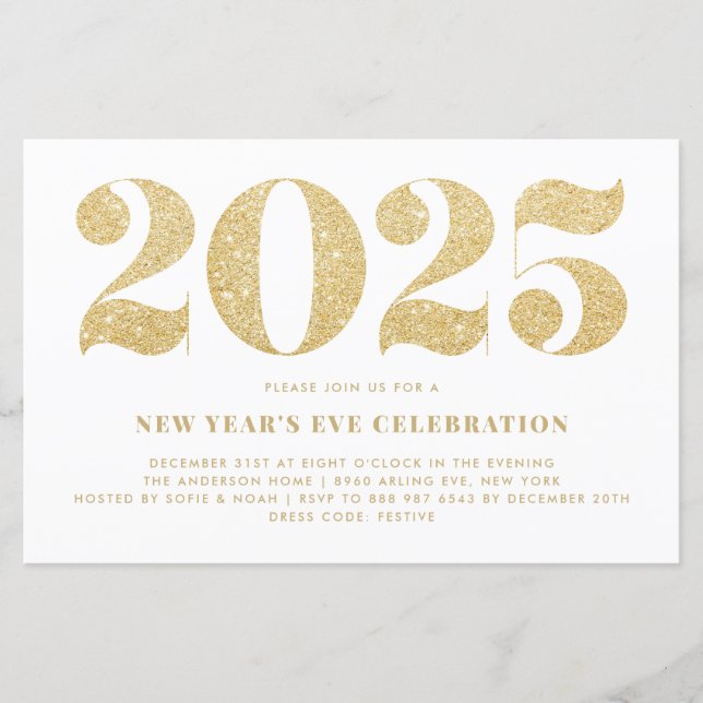 Gold Glitter 2023 New Year's Eve Party Invitation (Front)
