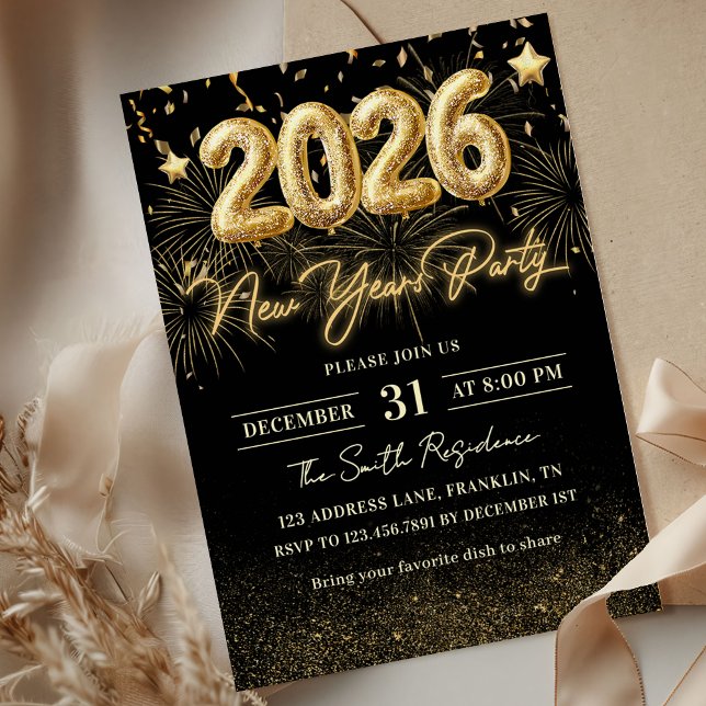 Gold Glitter 2026 New Year Party Invitation (Creator Uploaded)