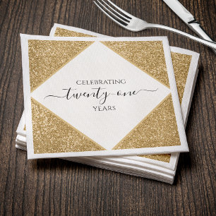 Gold Glitter 21st Anniversary Happy Birthday Party Napkin