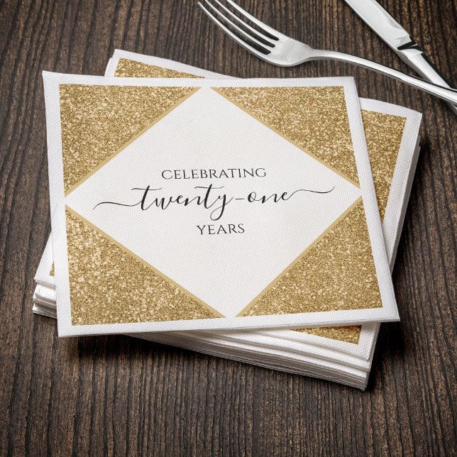 Gold Glitter 21st Anniversary Happy Birthday Party Napkin (Gold Glitter 21st Anniversary Happy Birthday Party Napkins
)