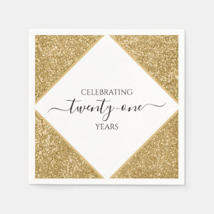 Gold Glitter 21st Anniversary Happy Birthday Party Napkin