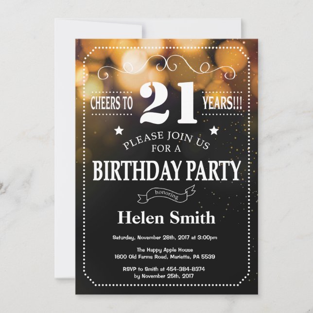 Gold Glitter 21st Birthday Invitation (Front)