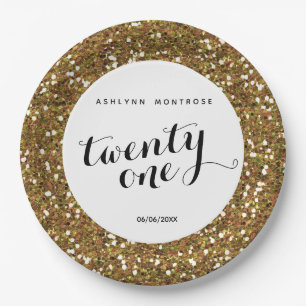 Gold Glitter 21st Birthday Paper Plate