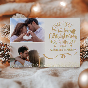 Gold Glitter 2 Photo Christmas Holiday Card