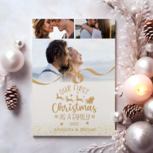 Gold Glitter 3 Photo Christmas Holiday Card
