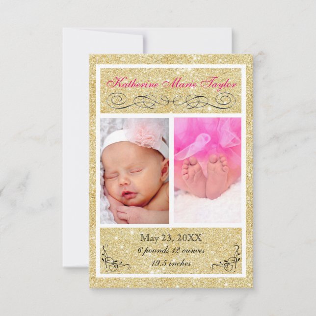 Gold Glitter - 3x5 Birth Announcement (Front)