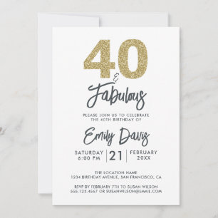 Gold Glitter 40 and Fabulous   40th Birthday Party Invitation