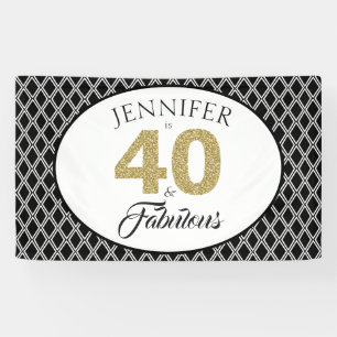 Gold Glitter 40 and Fabulous Custom 40th Birthday Banner