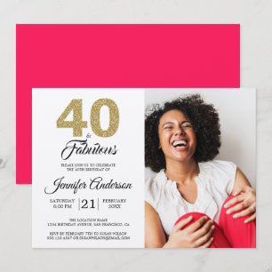 Gold Glitter 40 & Fabulous Birthday Photo Invitation