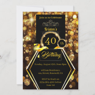 Gold Glitter 40th Birthday Invitation