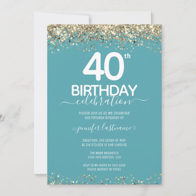 Gold Glitter 40th Birthday Party Invitation (Front)