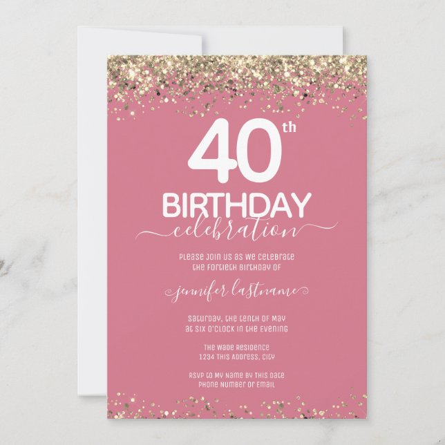 Gold Glitter 40th Birthday Party Invitation (Front)