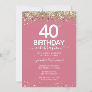 Gold Glitter 40th Birthday Party Invitation