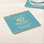 Gold Glitter 40th Birthday Save the Date Square Paper Coaster<br><div class="desc">Elegant Faux gold glitter with shimmering confetti highlights on the top and bottom border. All text is adjustable and easy to change for your own party needs. Great elegant 40th birthday template design. Save the date coasters reminder.</div>