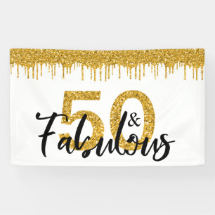 Gold Glitter 50 and Fabulous Birthday Decoration Banner