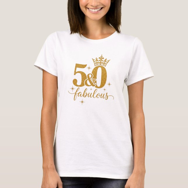 Gold Glitter 50 & Fabulous 50th Birthday Tee (Front)