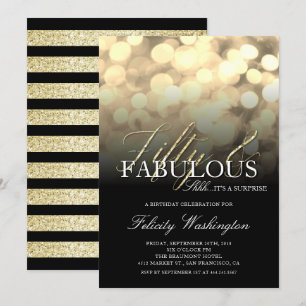 Gold Glitter 50 & Fabulous Surprise Birthday Party Invitation