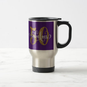 Gold Glitter 50 & Fabulous Typography on Purple Travel Mug