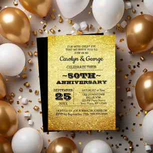 Gold Glitter 50th Anniversary Party Invitation