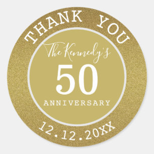 Gold Glitter 50th Anniversary Thank You  Favours Classic Round Sticker