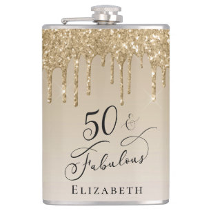 Gold Glitter 50th Birthday Hip Flask