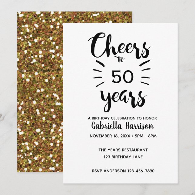 Gold Glitter 50th Birthday Invitation (Front/Back)