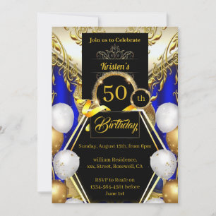 Gold Glitter 50th Birthday Invitation