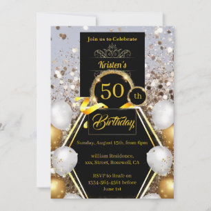 Gold Glitter 50th Birthday Invitation