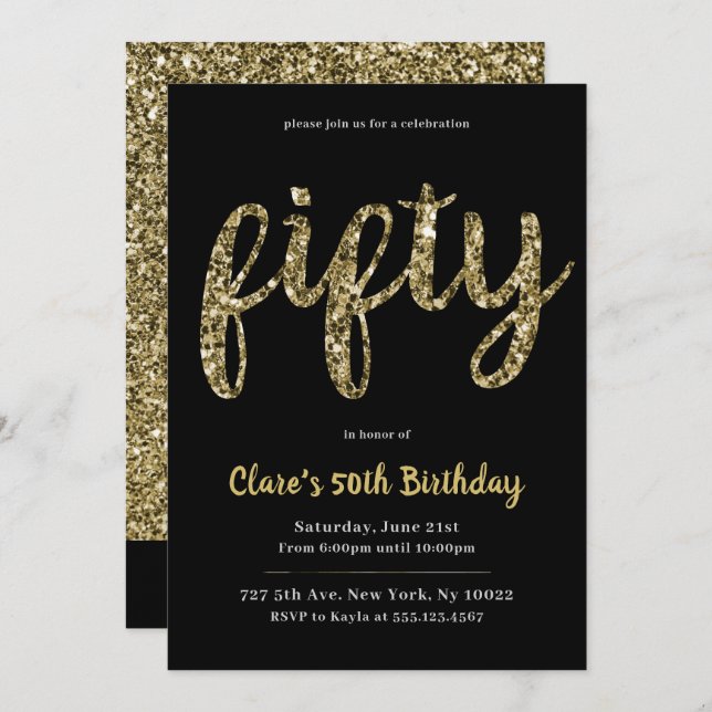 Gold Glitter 50th Birthday Invitations (Front/Back)